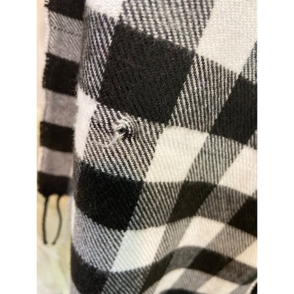 Buffalo Check Scarf Black & White 68"x13" | Fringe Grunge Minimalist (Flawed) - Picture 3 of 9